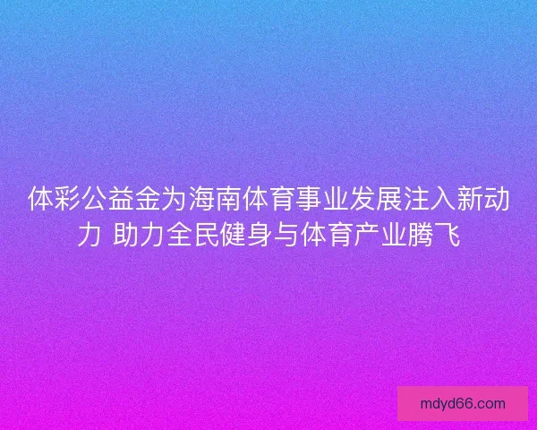 体彩公益金为海南体育事业发展注入新动力 助力全民健身与体育产业腾飞